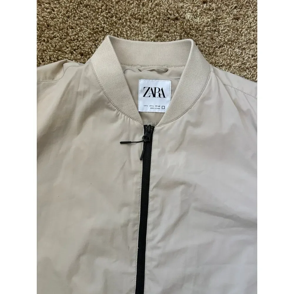 Zara Technical Water Repellent Bomber Jacket Large Beige